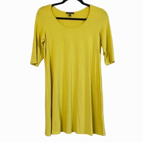 Eileen Fisher Yellow Elbow Length Sleeve Viscose Jersey Tunic Sz S - Picture 6 of 6